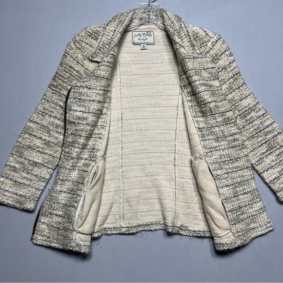 Lucky Brand Marled Moto Knit Boucle Tweed Zip Beige Jacket Sz M - Picture 4 of 8